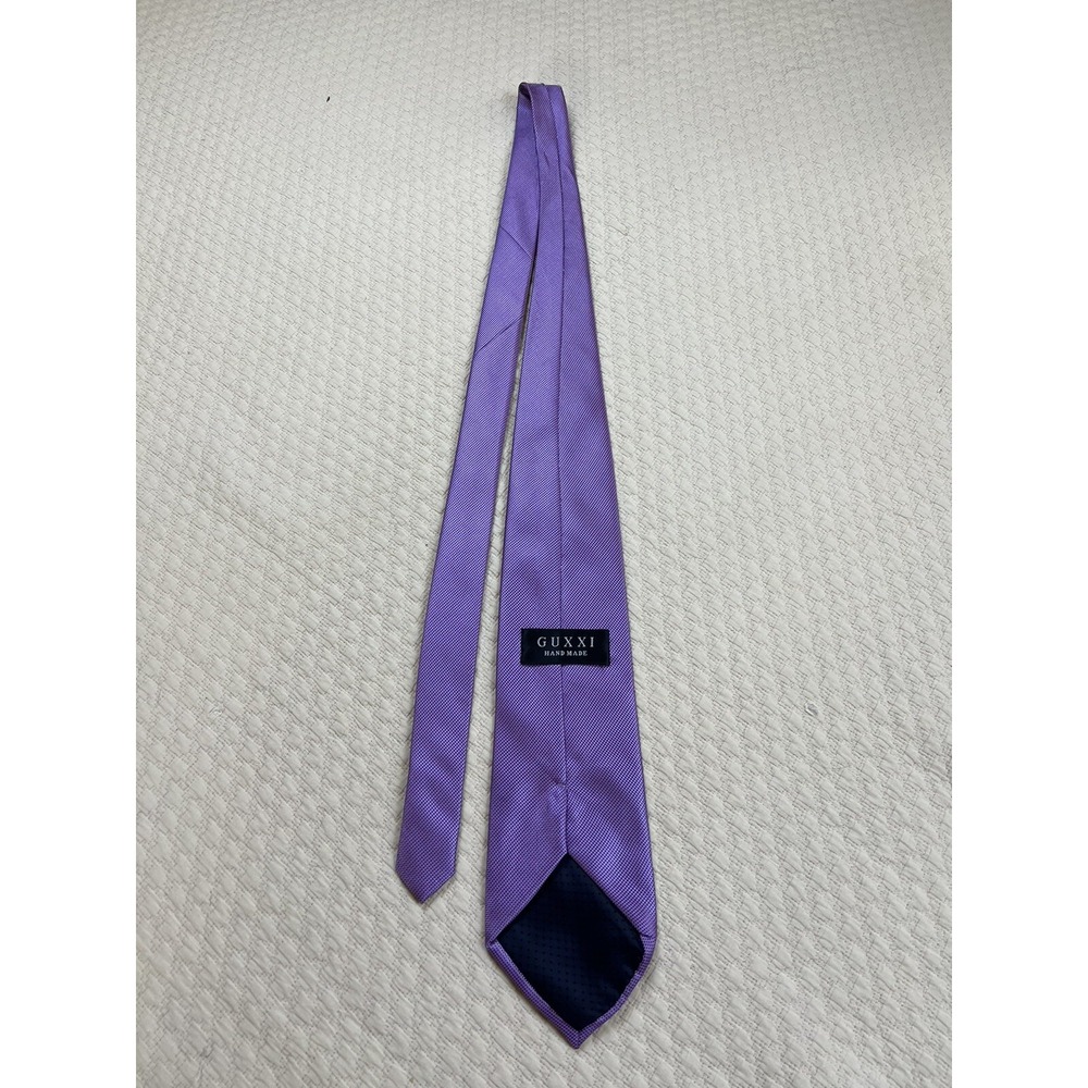 Silk Tie Hand Made Geometric Business Casual Wedding | Purple | 57"L 4"W - Picture 2 of 8